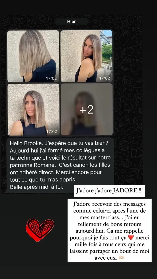 Balayage SunKissed AirTouch réalisé par une élève en autonomie après l'atelier