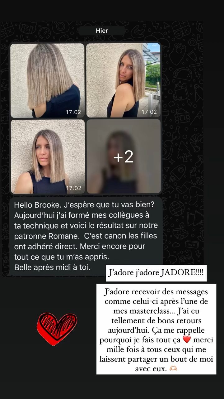 Balayage SunKissed AirTouch réalisé par une élève en autonomie après l'atelier